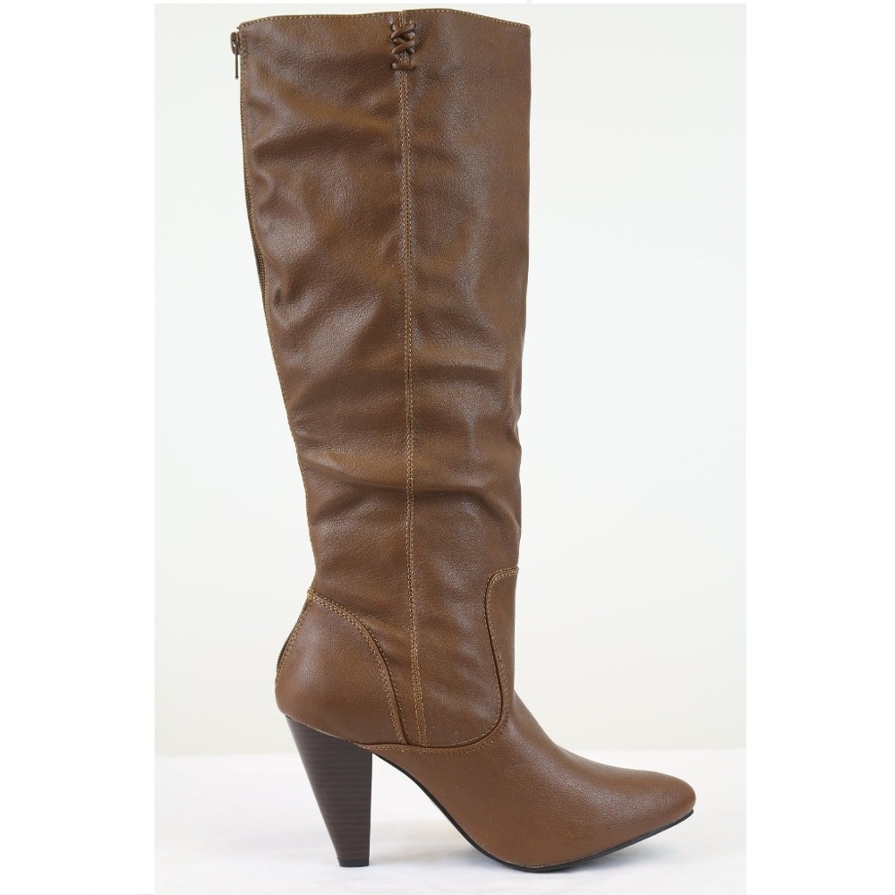Brown Tall High Heel Below Knee Boots - Picture 2 of 3